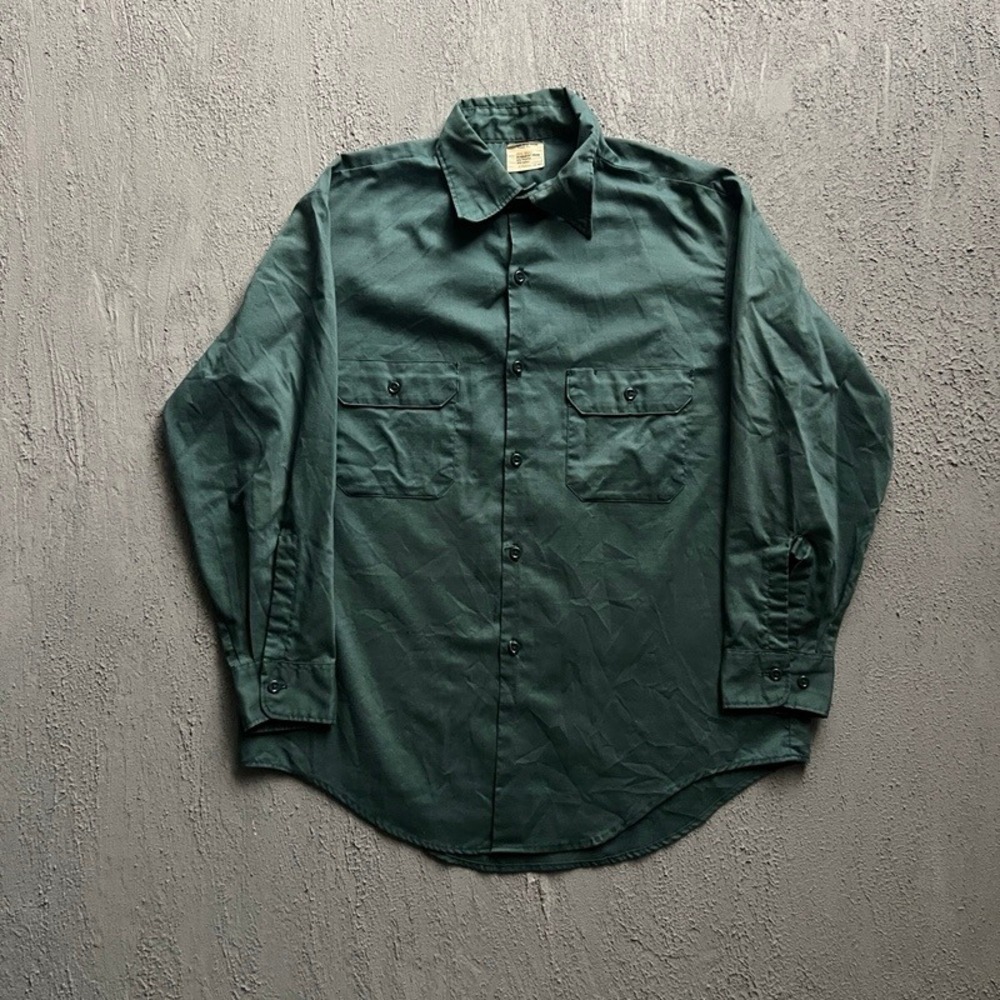 Vintage Big Mac Button Up Shirt XL Green 1960s JCPenney Permanent Press Utility